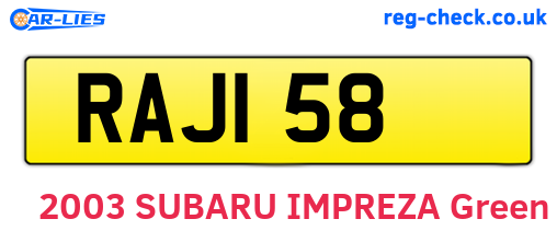 RAJ158 are the vehicle registration plates.