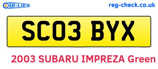 SC03BYX are the vehicle registration plates.