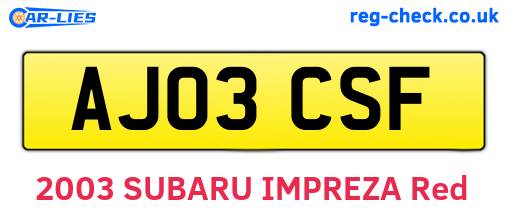 AJ03CSF are the vehicle registration plates.