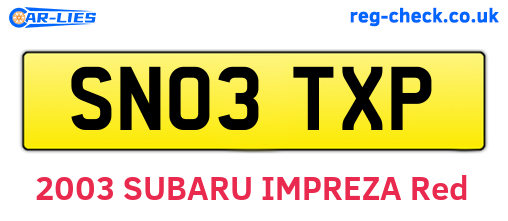 SN03TXP are the vehicle registration plates.