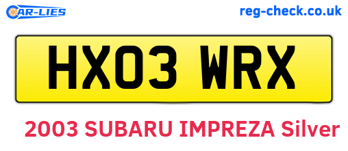 HX03WRX are the vehicle registration plates.
