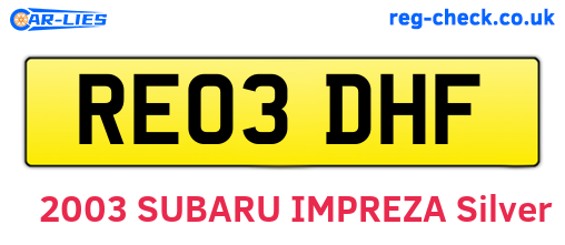 RE03DHF are the vehicle registration plates.