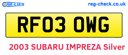 RF03OWG are the vehicle registration plates.