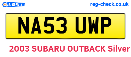 NA53UWP are the vehicle registration plates.