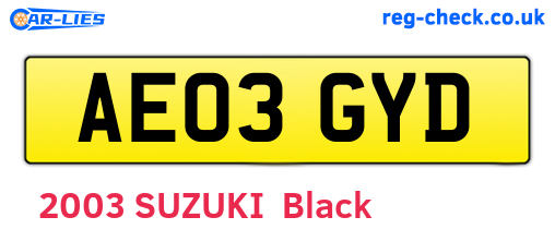 AE03GYD are the vehicle registration plates.
