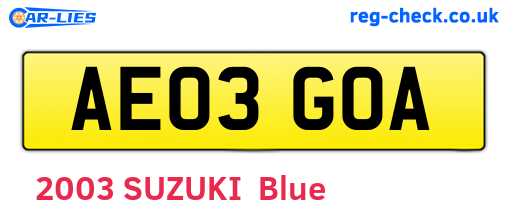 AE03GOA are the vehicle registration plates.