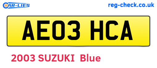 AE03HCA are the vehicle registration plates.