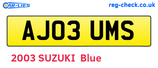 AJ03UMS are the vehicle registration plates.