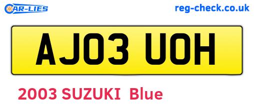 AJ03UOH are the vehicle registration plates.