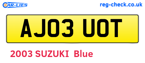 AJ03UOT are the vehicle registration plates.
