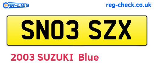 SN03SZX are the vehicle registration plates.