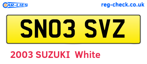 SN03SVZ are the vehicle registration plates.