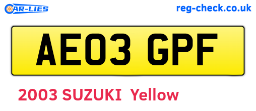 AE03GPF are the vehicle registration plates.