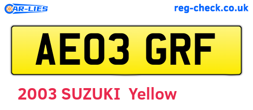 AE03GRF are the vehicle registration plates.