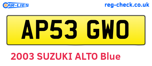 AP53GWO are the vehicle registration plates.