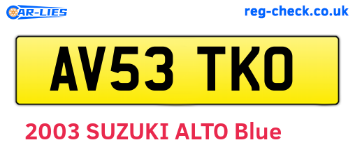 AV53TKO are the vehicle registration plates.
