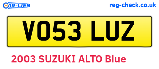 VO53LUZ are the vehicle registration plates.