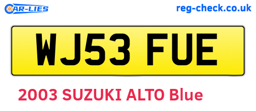 WJ53FUE are the vehicle registration plates.
