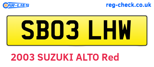 SB03LHW are the vehicle registration plates.