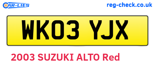 WK03YJX are the vehicle registration plates.
