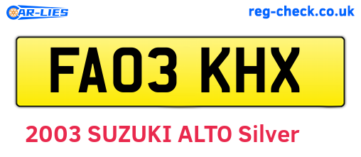 FA03KHX are the vehicle registration plates.
