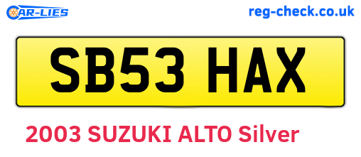 SB53HAX are the vehicle registration plates.