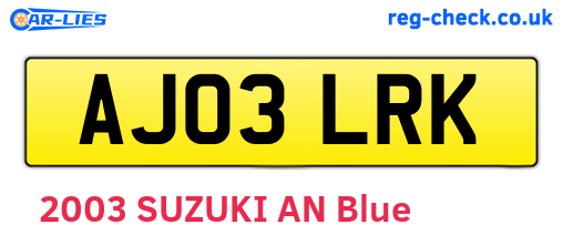 AJ03LRK are the vehicle registration plates.