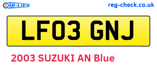 LF03GNJ are the vehicle registration plates.