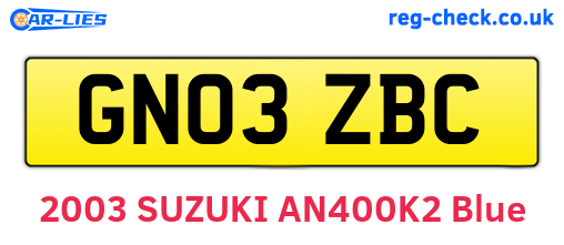 GN03ZBC are the vehicle registration plates.