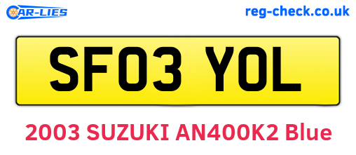 SF03YOL are the vehicle registration plates.
