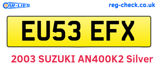 EU53EFX are the vehicle registration plates.