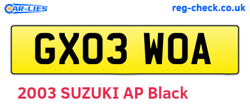 GX03WOA are the vehicle registration plates.