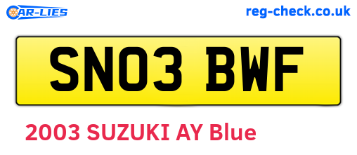 SN03BWF are the vehicle registration plates.