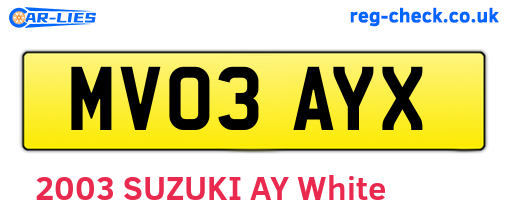 MV03AYX are the vehicle registration plates.