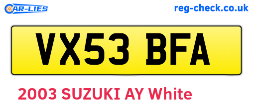 VX53BFA are the vehicle registration plates.