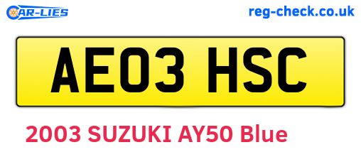 AE03HSC are the vehicle registration plates.