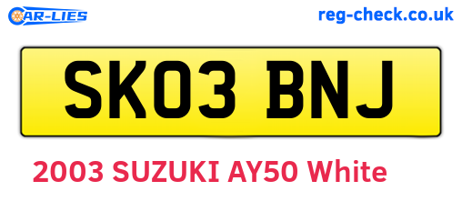 SK03BNJ are the vehicle registration plates.
