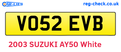 VO52EVB are the vehicle registration plates.