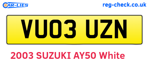 VU03UZN are the vehicle registration plates.
