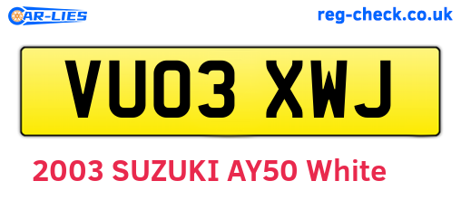 VU03XWJ are the vehicle registration plates.