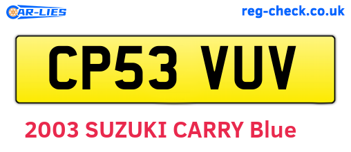 CP53VUV are the vehicle registration plates.