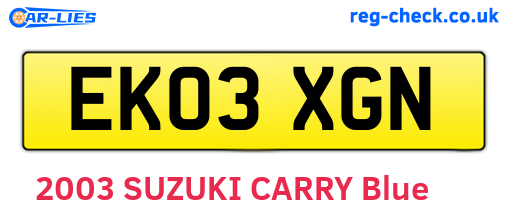 EK03XGN are the vehicle registration plates.