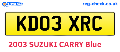 KD03XRC are the vehicle registration plates.