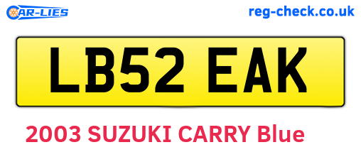 LB52EAK are the vehicle registration plates.