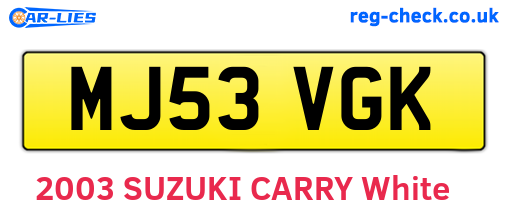 MJ53VGK are the vehicle registration plates.