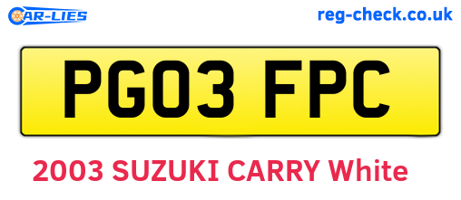 PG03FPC are the vehicle registration plates.