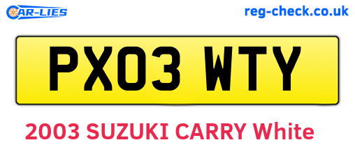 PX03WTY are the vehicle registration plates.