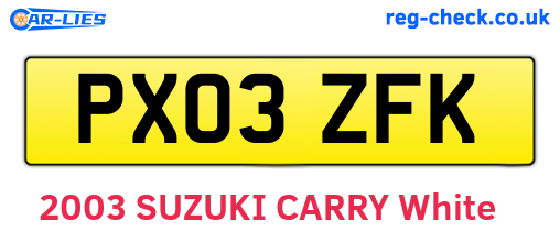 PX03ZFK are the vehicle registration plates.