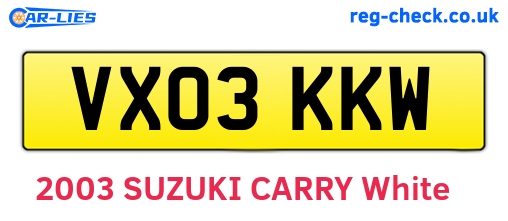 VX03KKW are the vehicle registration plates.