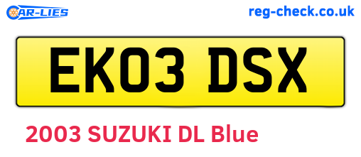 EK03DSX are the vehicle registration plates.